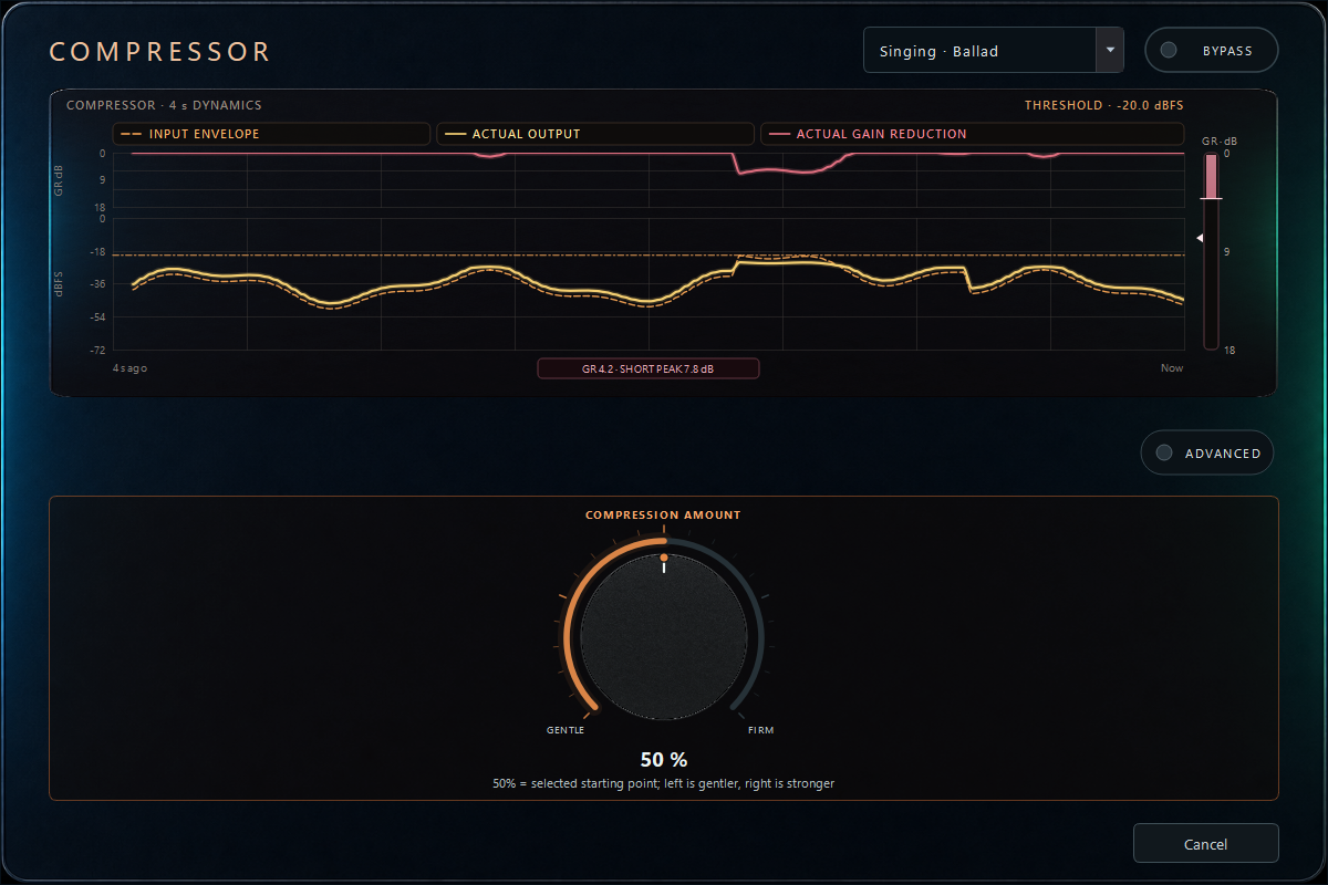 Compressor built-in effect editor