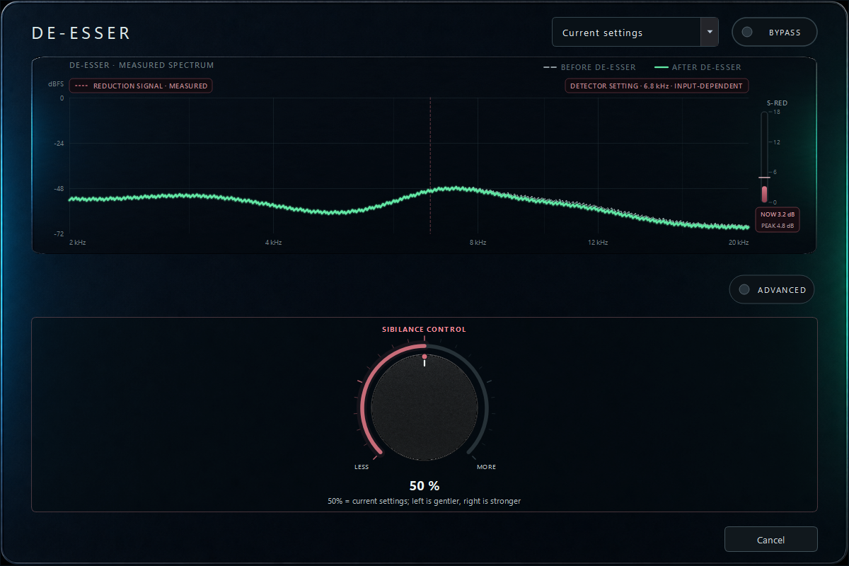 De-esser built-in effect editor