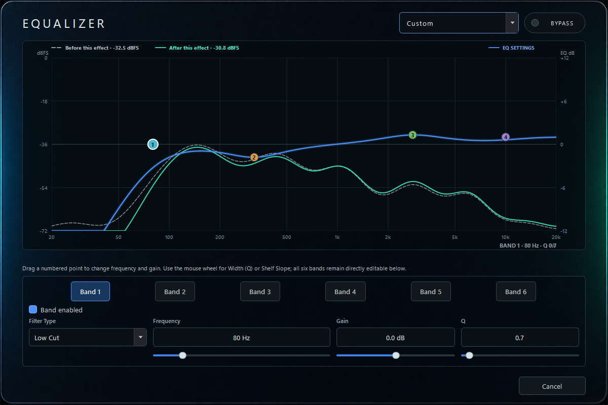 Equalizer built-in effect editor