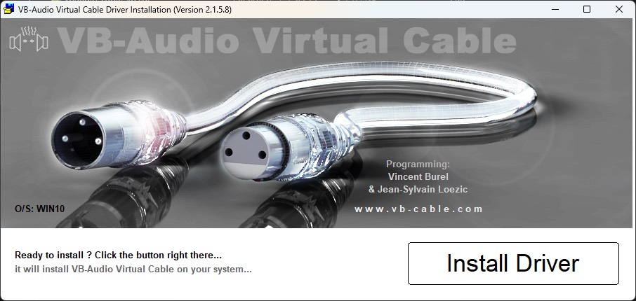 VB-Audio Virtual Cable Driver Installation 視窗與 Install Driver 按鈕