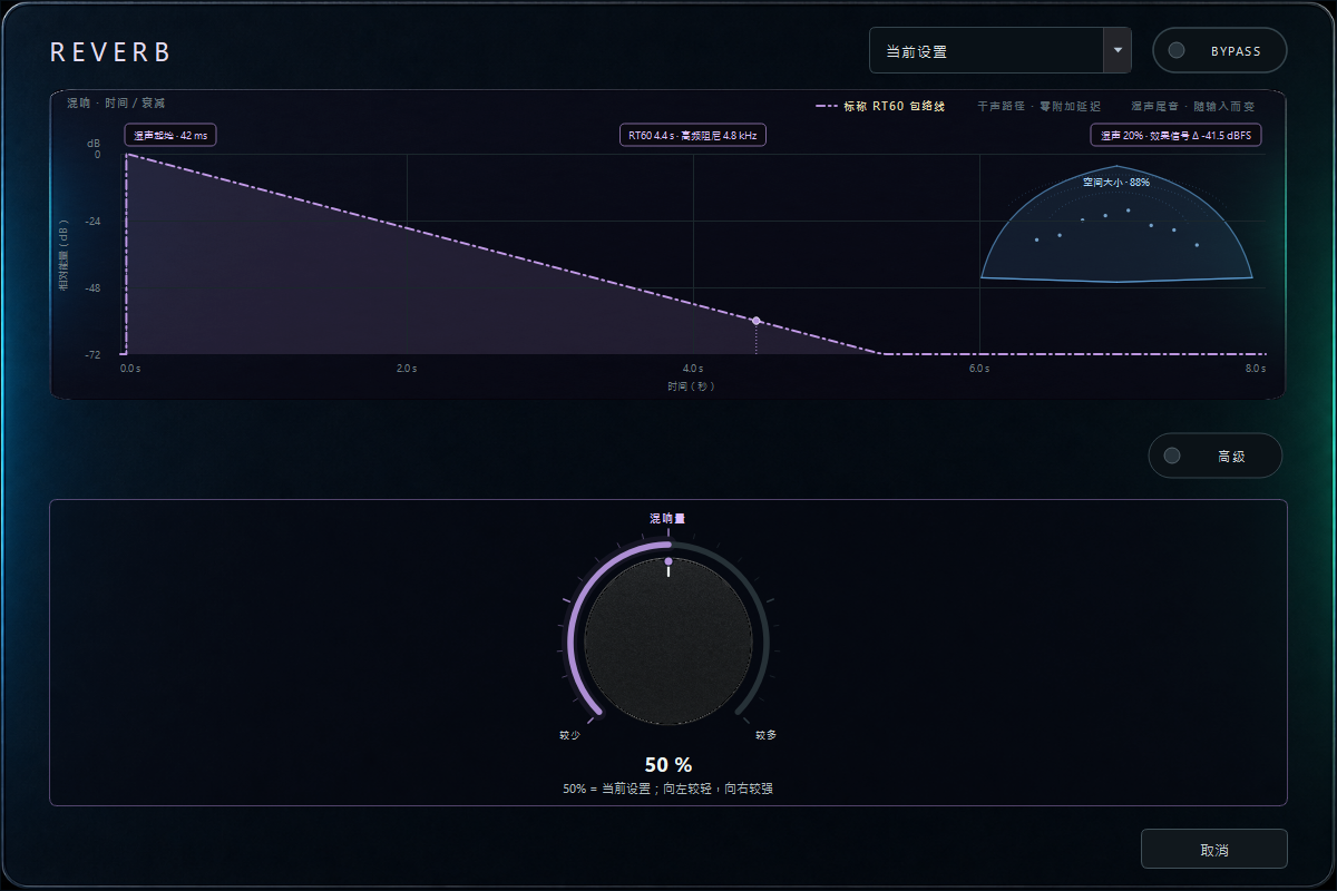 Reverb 内置效果器实际窗口
